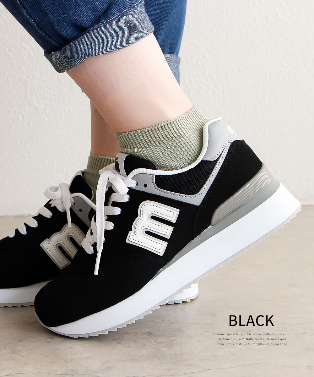 moz（モズ） 厚底 スニーカー レディース 黒 ローカット カジュアル