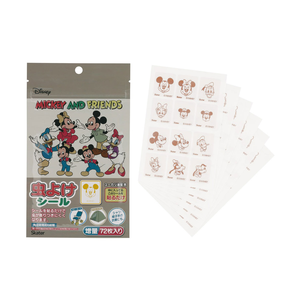 虫よけ シール 72枚入り キャラクター 子供 お出かけ アウトドア キャンプ 夏  ベビーカー 行楽 かわいい ディズニー サンリオ MYP5 | スケーター | 01