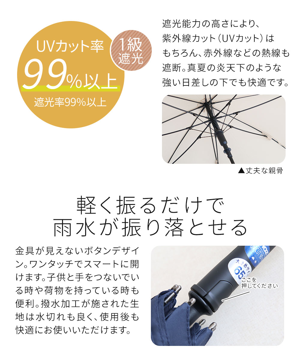 モズ 傘 65cm レディース 大きめ 晴雨兼用 UV 紫外線対策 撥水 軽量 シンプル かわいい おしゃれ 日傘 ブラック moz 554335 | moz | 06