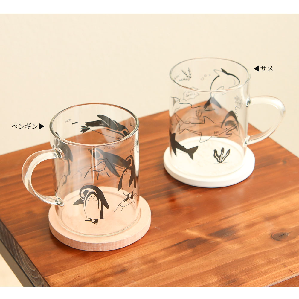 日本製 耐熱 グラス マグ 120℃ コップ ガラス かわいい 食器 おしゃれ 330ml 電子レンジ OK マグカップ 持ち手 計量カップ 動物｜jerico｜15