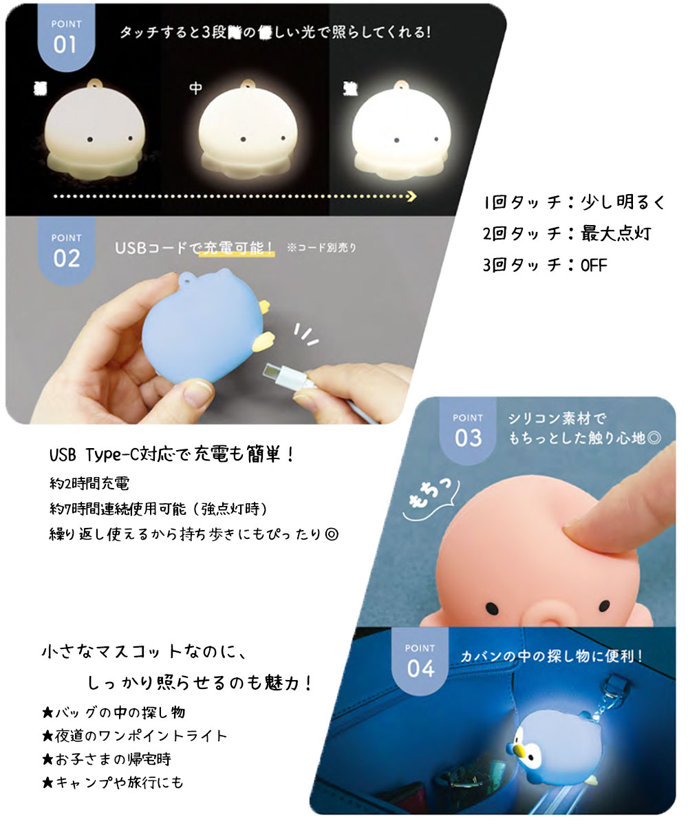 パイン・クリエイト タッチで光る キーホルダー LEDライト USB充電
