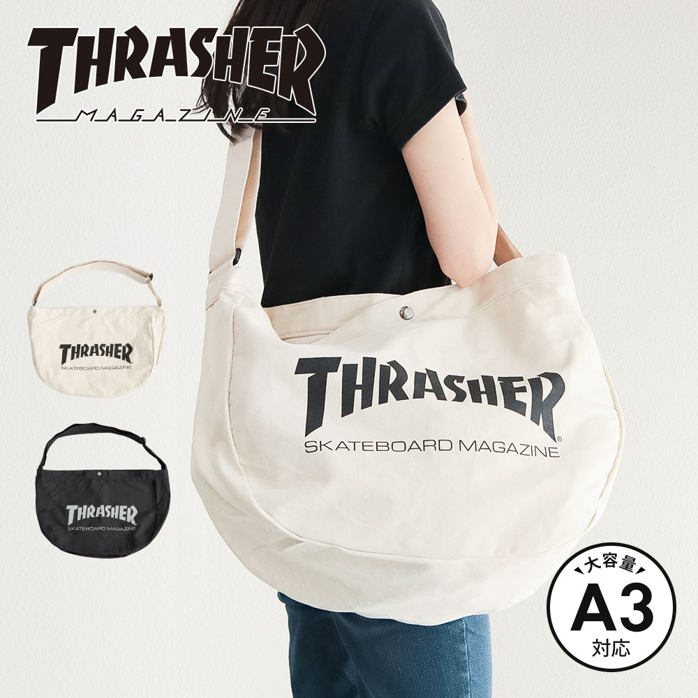 ショルダーバッグ ブランド ロゴ プリント ニュースペーパーバッグ 斜めがけ キャンバス かばん 鞄 大きいサイズ アメカジ スラッシャー r1926 爆買 | THRASHER