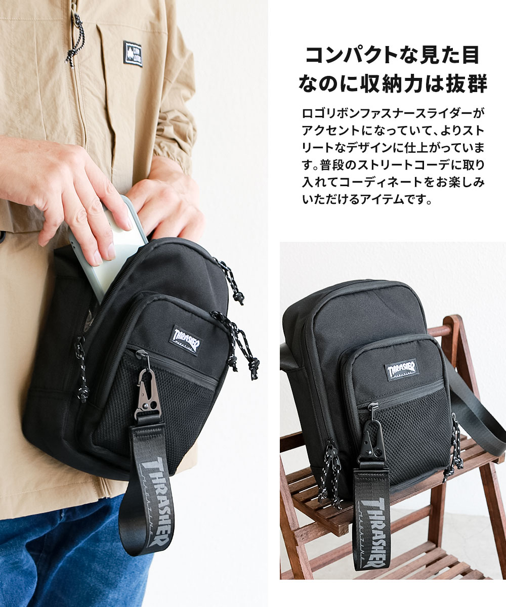 スラッシャー ミニ ショルダーバッグ メンズ ロゴ プリント 小さめ 斜めがけ バッグ 鞄 黒 小さいサイズ サコッシュ THRASHER r1927 爆買 | THRASHER | 03