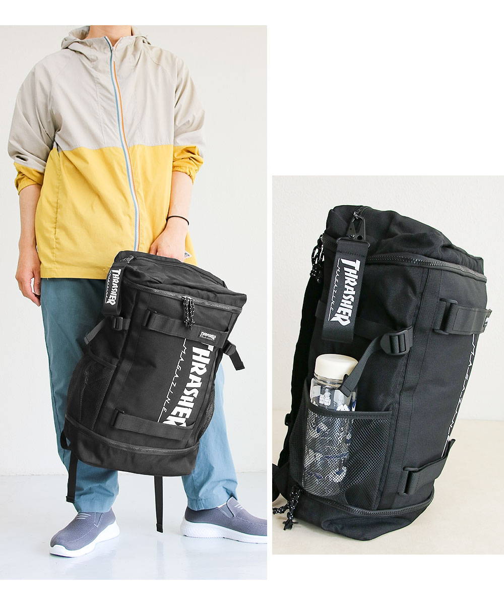 スクエアリュック バックパック 大容量 デイパック 30l バッグ ロゴ プリント 鞄 大きいサイズ 旅行 スラッシャー THRASHER r1930 | THRASHER | 08
