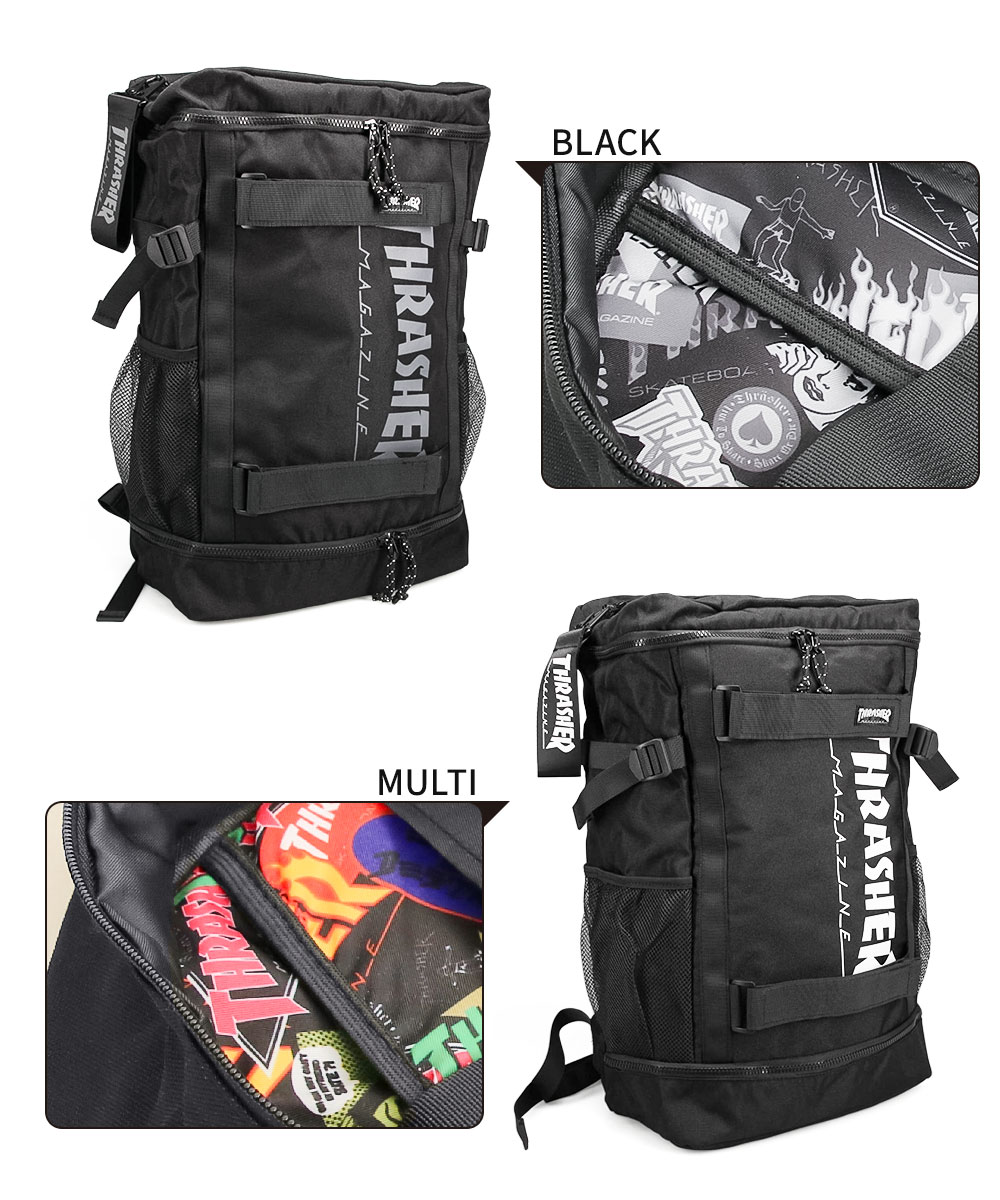 スクエアリュック バックパック 大容量 デイパック 30l バッグ ロゴ プリント 鞄 大きいサイズ 旅行 スラッシャー THRASHER r1930 | THRASHER | 09