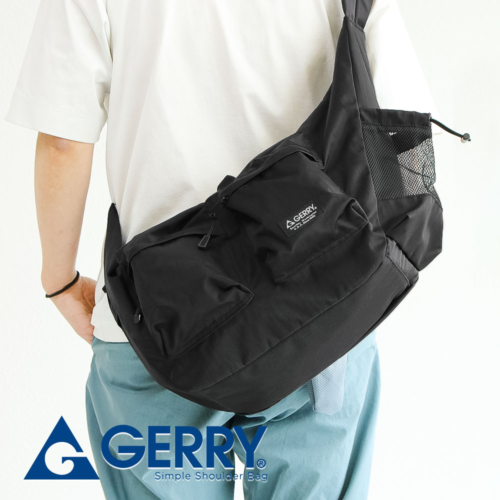 gerry ショルダーバッグ 斜めがけ ダブルポケット 軽量 a4 鞄 ブランド ロゴ 横型 ジェリー レジャー キャンプ アウトドア 黒 r2002 爆買 | GERRY