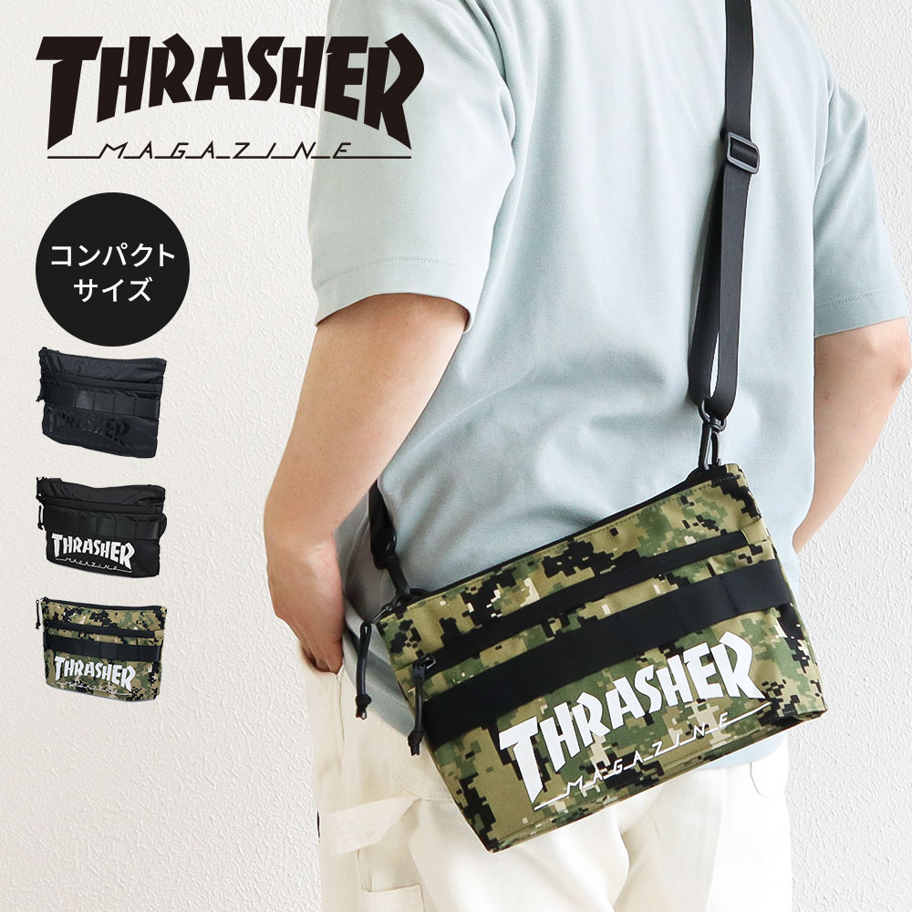 スラッシャー サコッシュ メンズ レディース ショルダーバッグ ブランド ロゴ 鞄 黒 ブラック 迷彩 カモフラージュ THRASHER R2187 爆買 | THRASHER