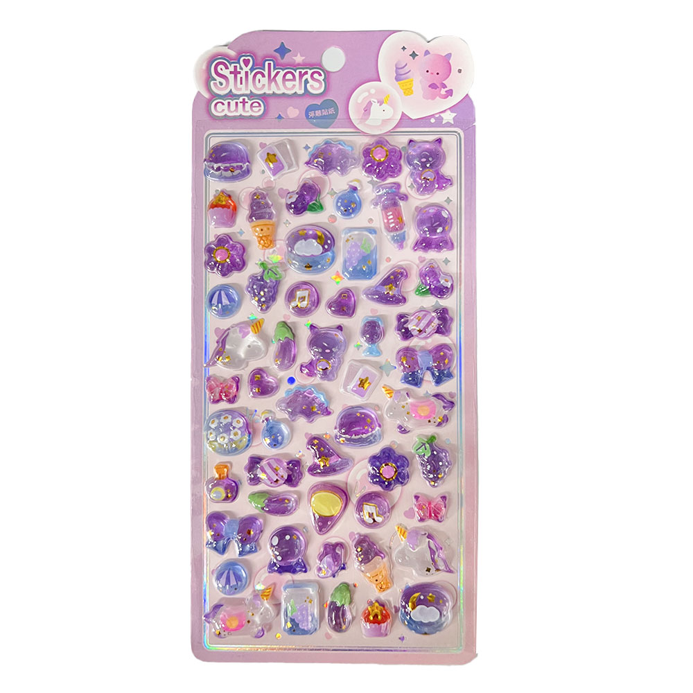 ぷっくりシール クリスタル つやつや キラキラ 立体 3D セット デコ  キャラ ユニコーン 小悪魔 恐竜 ウサギ ペンギン イルカ 手帳 スマホ 鏡 かわいい | ブランド登録なし | 01