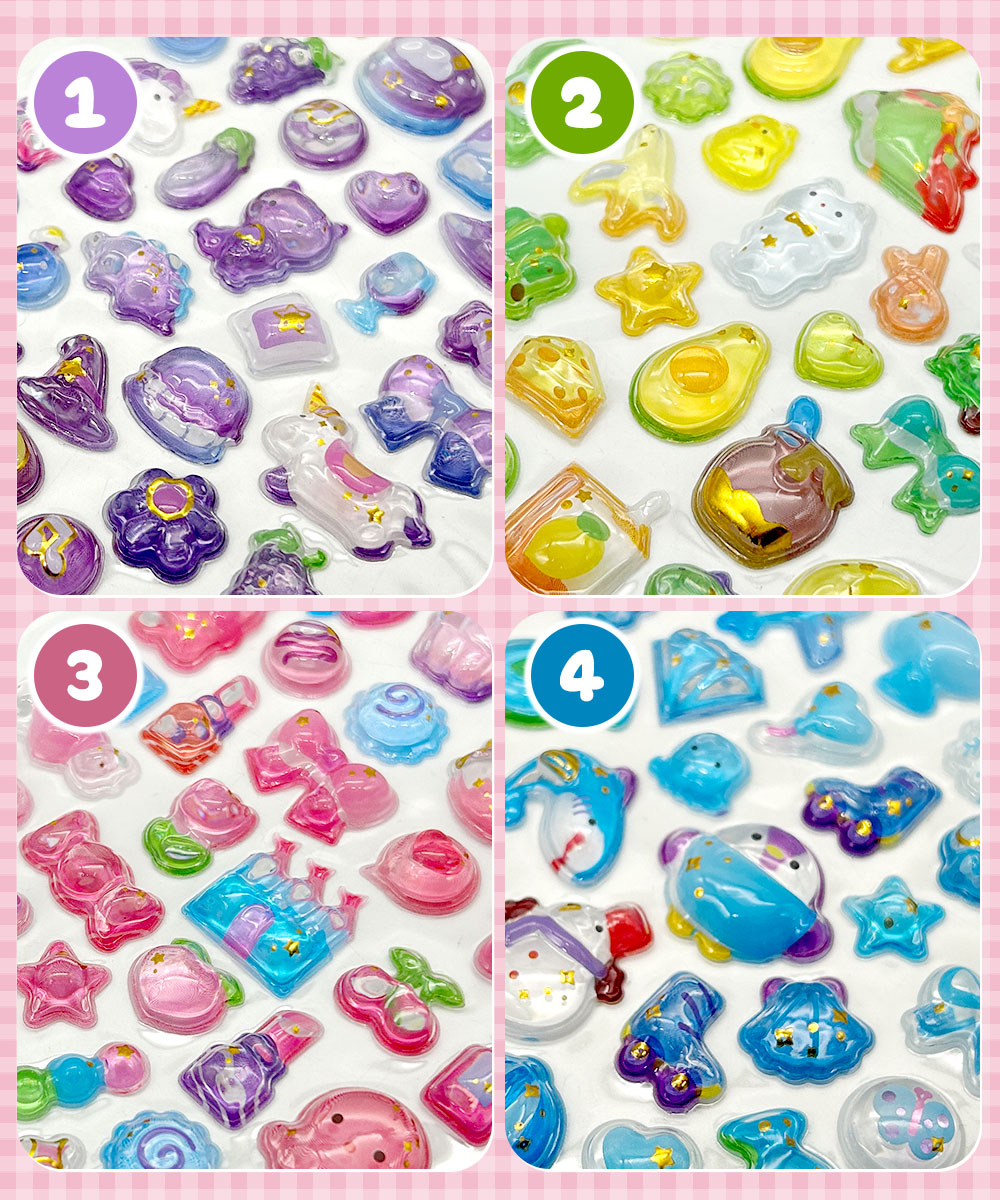 ぷっくりシール クリスタル つやつや キラキラ 立体 3D セット デコ  キャラ ユニコーン 小悪魔 恐竜 ウサギ ペンギン イルカ 手帳 スマホ 鏡 かわいい | ブランド登録なし | 07