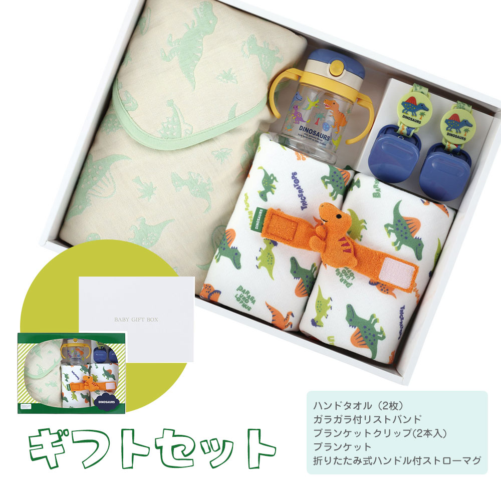 出産祝い ギフト セット 男の子 タオル クリップ 水筒 ブランケット ガラガラ ベビー 誕生日 プレゼント 赤ちゃん 新生児 恐竜 SET1094 | スケーター