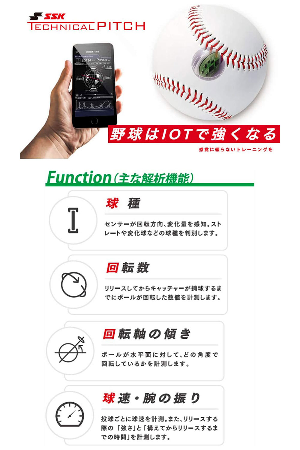 SSK 野球 トレーニング ボール 回転 硬式ボール 練習球 m号 日本製 投球測定 投球解析 フォームチェック 計測 回転数 変化球 解析 練習 エスエスケイ tp001 爆買の画像