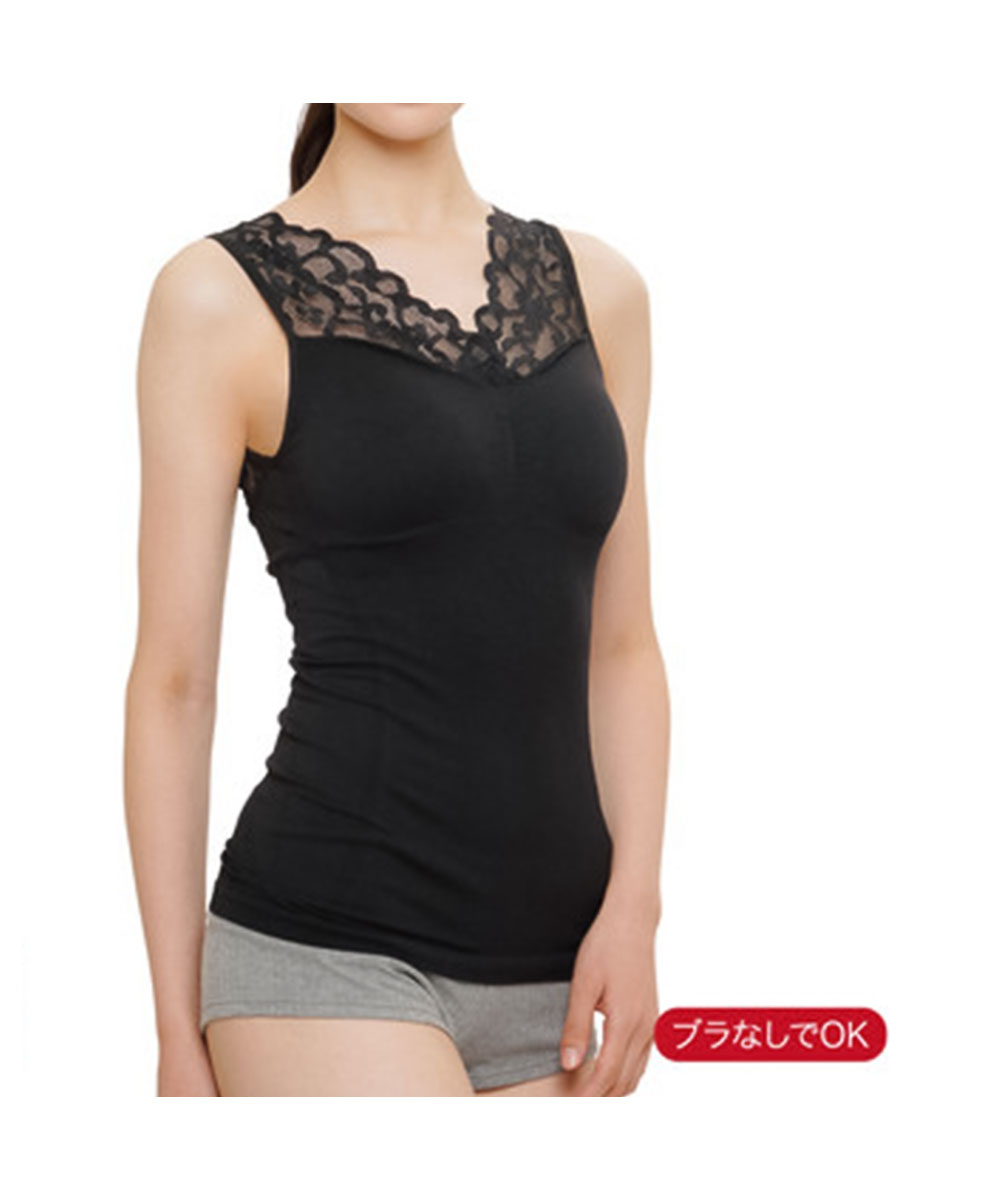 補整下着 レース ブラトップ バストアップ インナーウェア キャミソール ノンワイヤー 美メイクソフトフィットレースキャミ ブラック 109 爆買 | ニーズ | 05