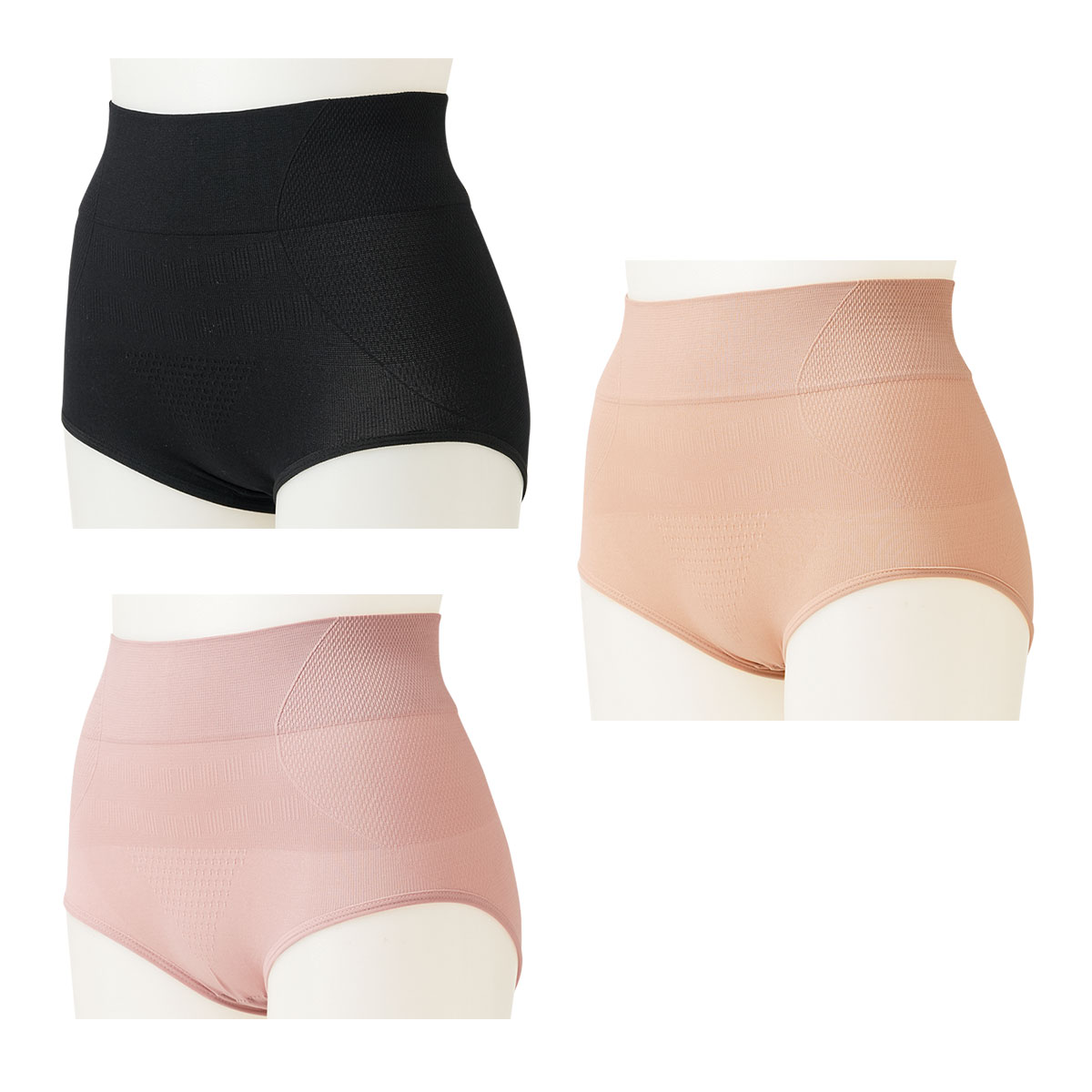 ショーツ レディース 深め 引き締め シームレス 三色組 ハイウエスト 下着 ヒップアップ 黒 ブラック ベージュ ピンク M L LL 143 爆買 | ニーズ | 01