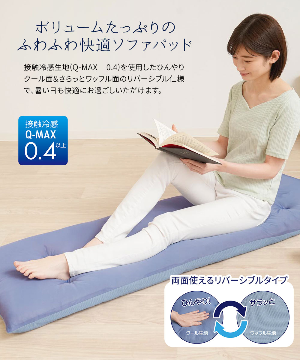 接触冷感 Q-MAX クッション 吸放湿綿 夏 暑さ対策 0.4 丸洗い リバーシブル 洗える！ひんやりボリュームソファーパッド 3人掛け用 202 | ブランド登録なし | 01