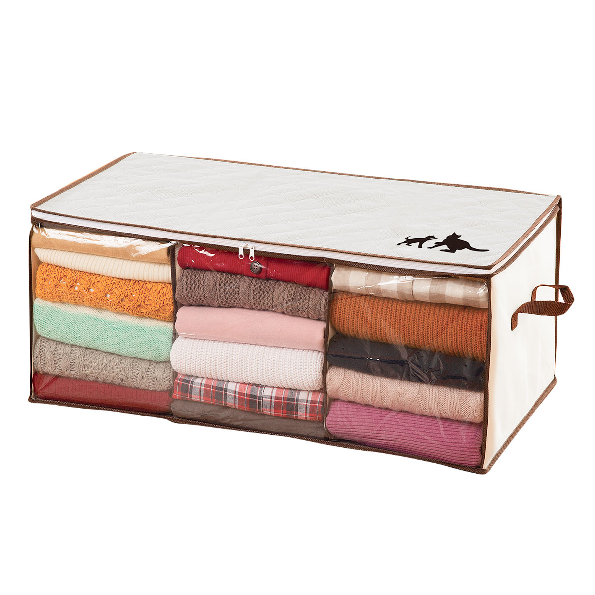 衣類収納袋 ケース ボックス 袋 炭シート 消臭 透明窓 仕切り 折りたたみ 積み重ね 衣替え 服 タオル ニット 不織布 クローゼット 210 | ニーズ | 01