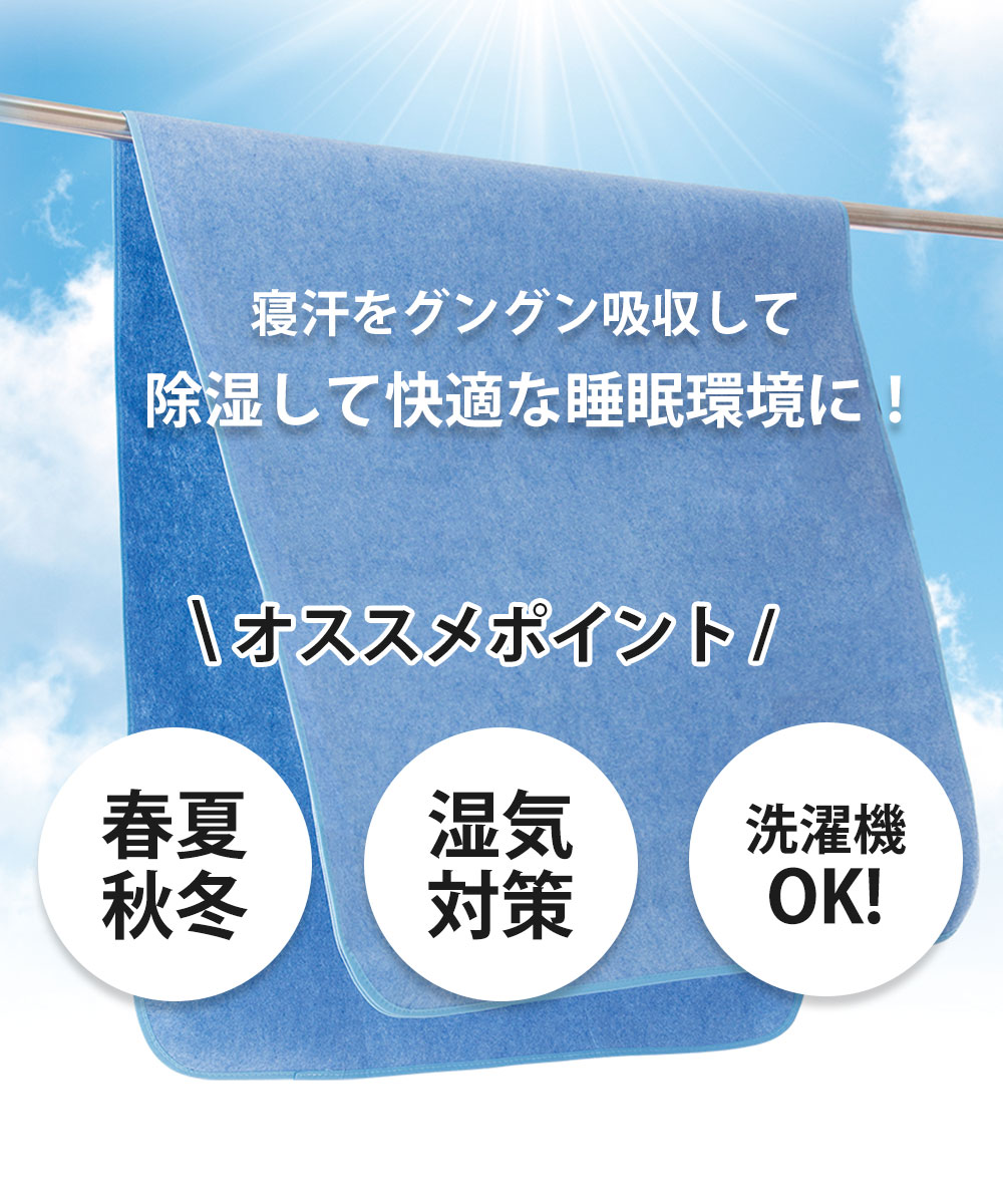シングル 布団 抗菌 防臭 防ダニ 防カビ 丸洗い 夏 ニオイ 寝汗 吸収 湿気 押し入れ 収納 青 ブルー アイボリー 洗えるふとん除湿シート 217 | ニーズ | 03