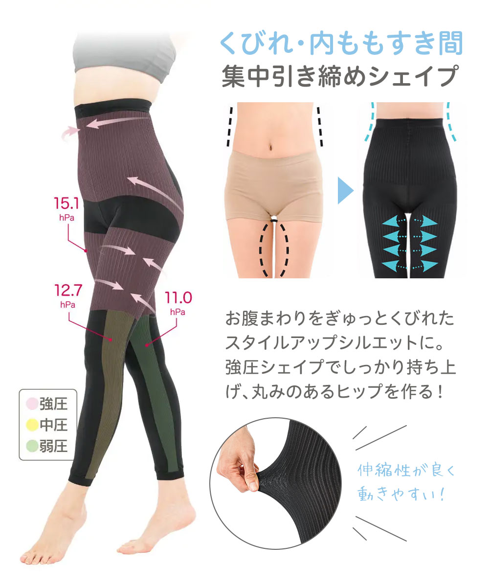 着圧レギンス レディース 9分丈 ぽっこりお腹 インナー 肌着 下着 黒 ブラック 骨格診断士が作ったスタイルアップスパッツ ナチュラル 227 爆買 | ニーズ | 03