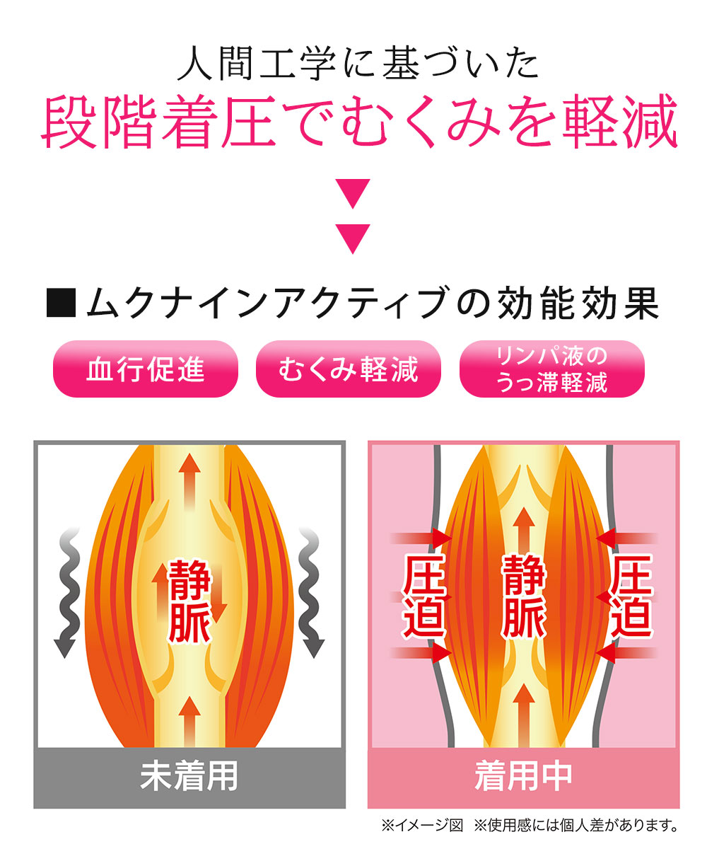 一般医療機器サポーター ムクナインアクティブ 日本製 血行循環促進 むくみ軽減 一般医療機器 サポーター 着圧 ベージュ ブラック 黒 68 | ニーズ | 03