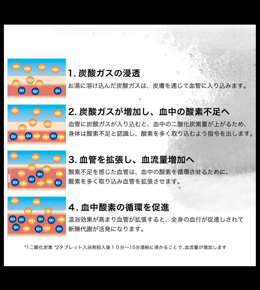 日本製 炭酸入浴剤 炭酸源 7回用 入浴剤 温浴 炭酸ガス 温泉 新陳代謝 美肌 疲労回復 腰痛 肩こり にきび あせも 荒れ性 神経痛 冷え性 7錠｜jerico｜10