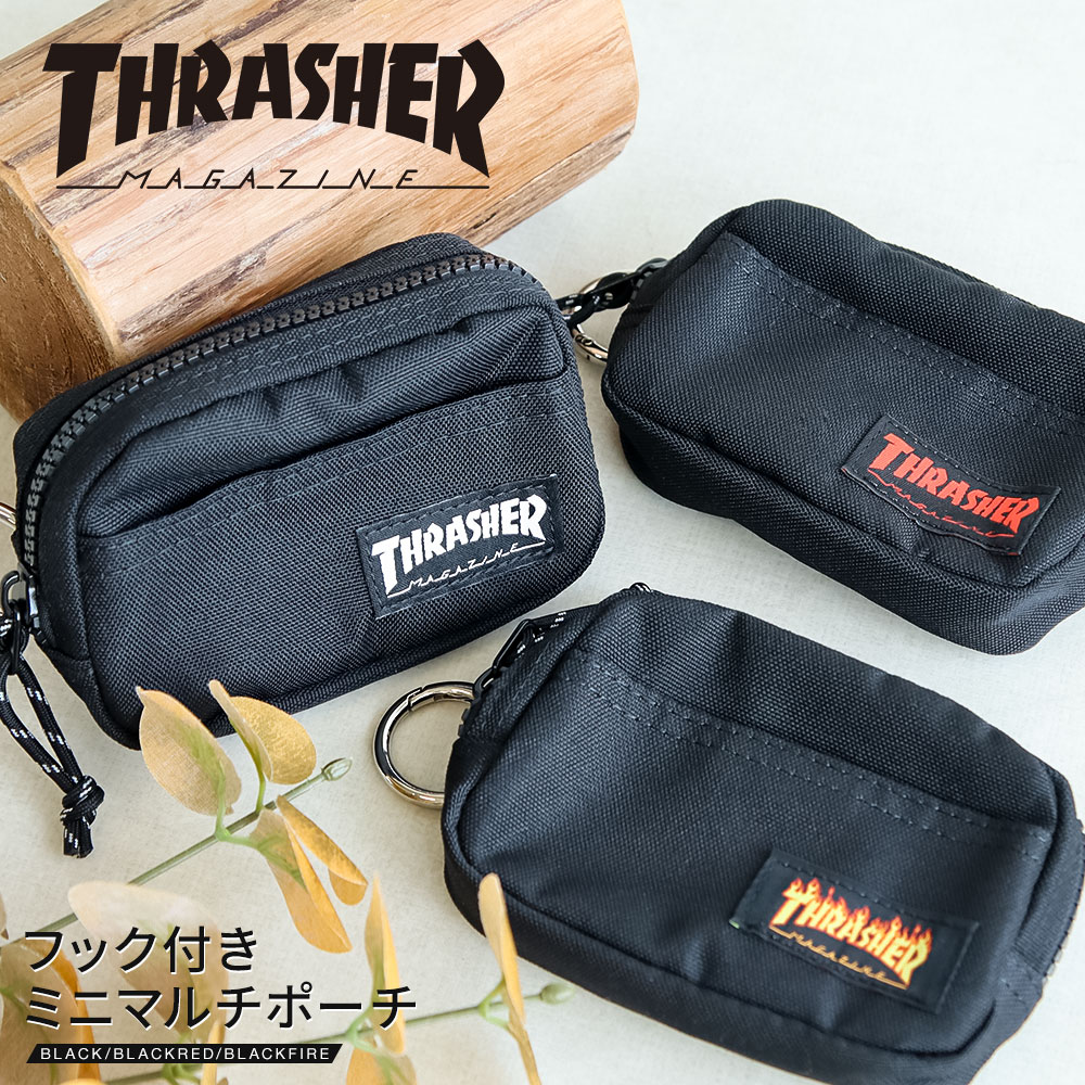 THRASHER  ポーチ ケース フック 小さめ ミニ ポケット 付き ファスナー コンパクト ウォレット カード コイン 小銭入れ 財布 小物 THR-018 スラッシャー 爆買