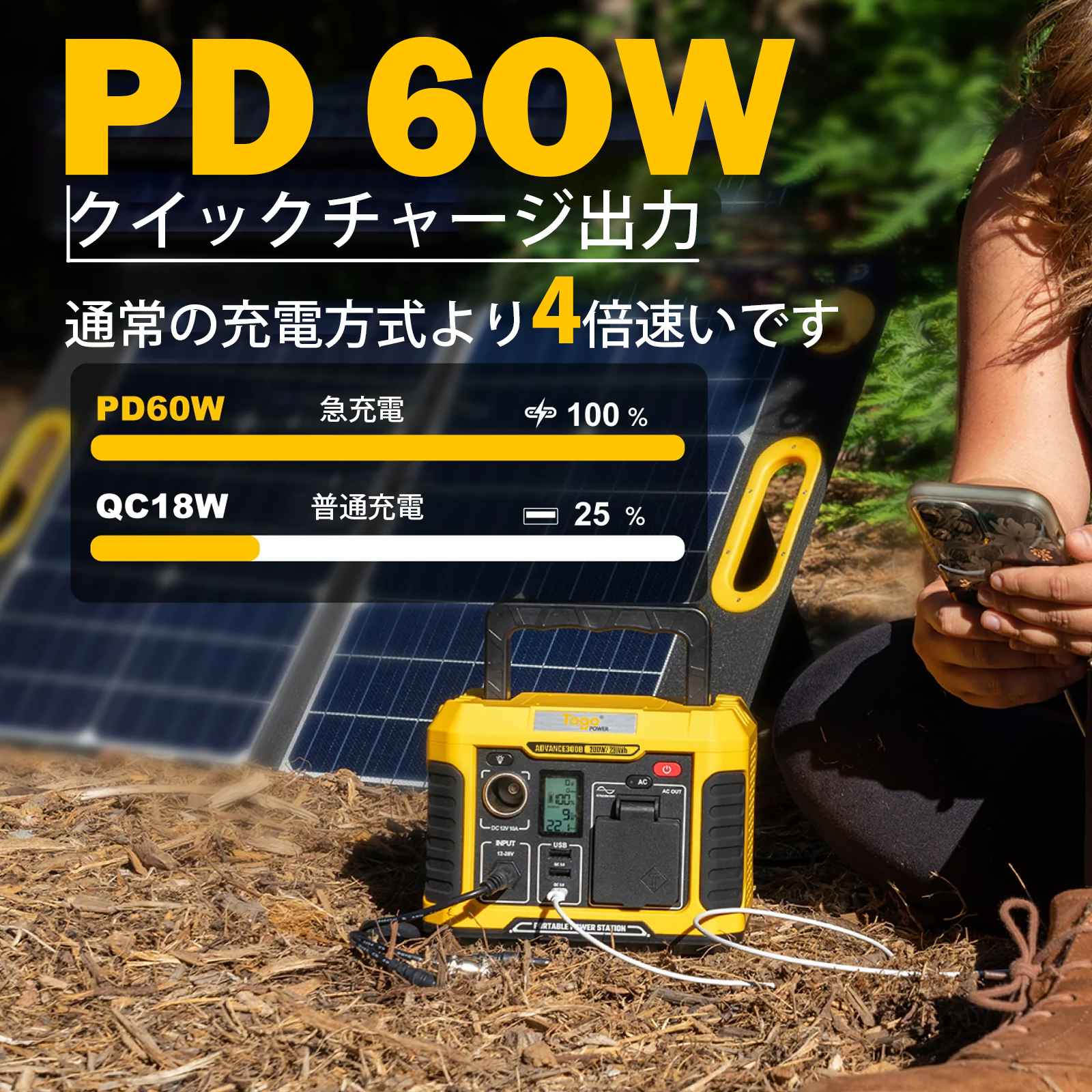 ポータブル電源 大容量 300W 231Wh / 62400mAh高出力 純正弦波