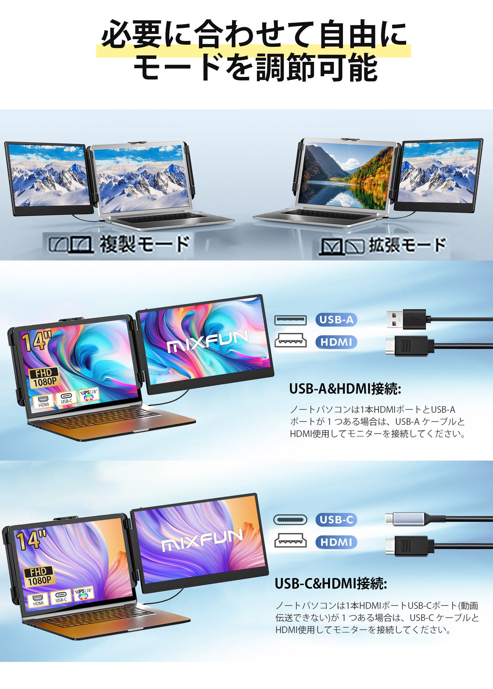 デュアルモニター モバイルモニター 14インチ ディスプレイ