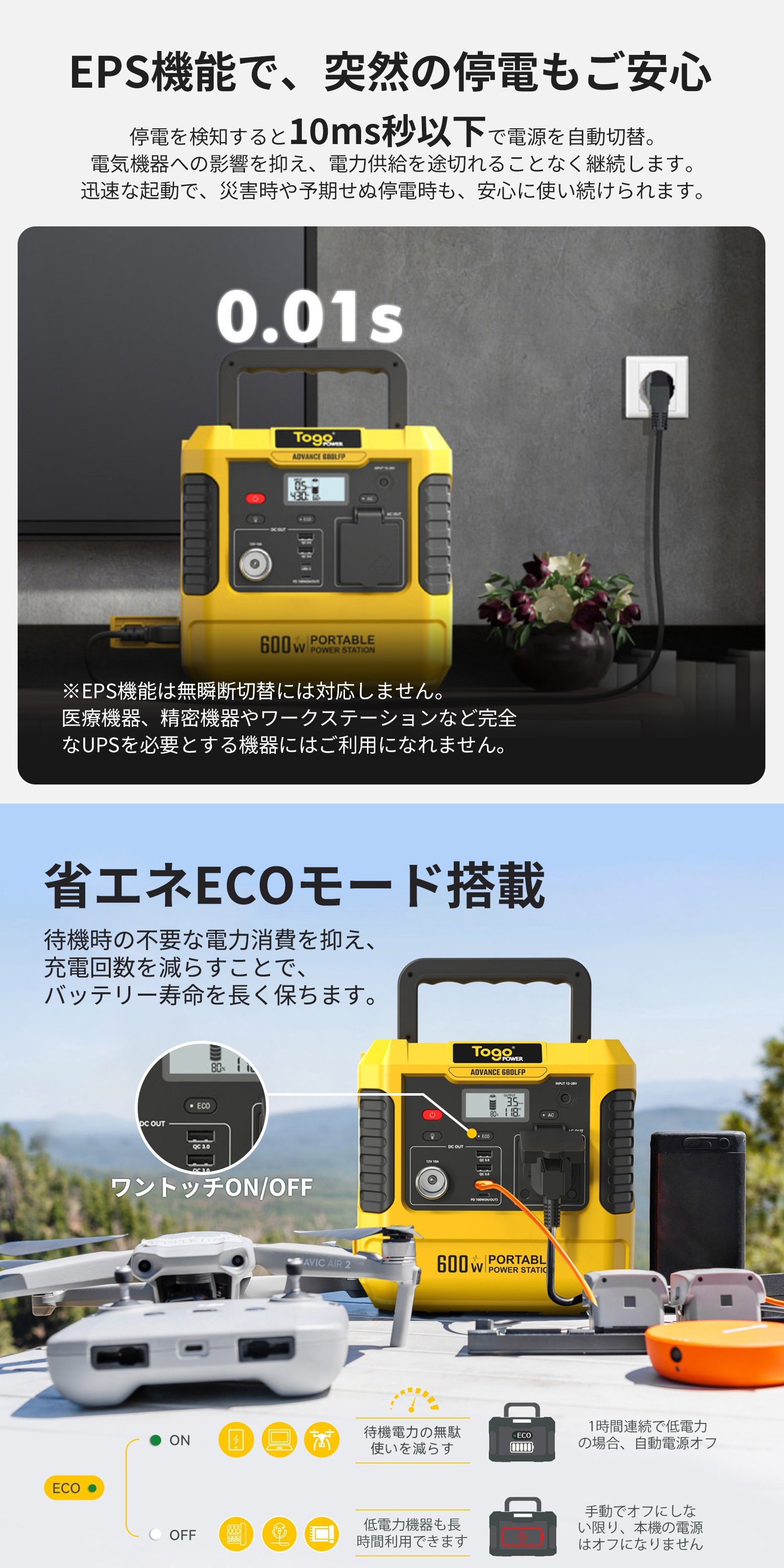 ポータブル電源 大容量 AC600W 非常用電源 防災グッズ 停電対策 家庭用