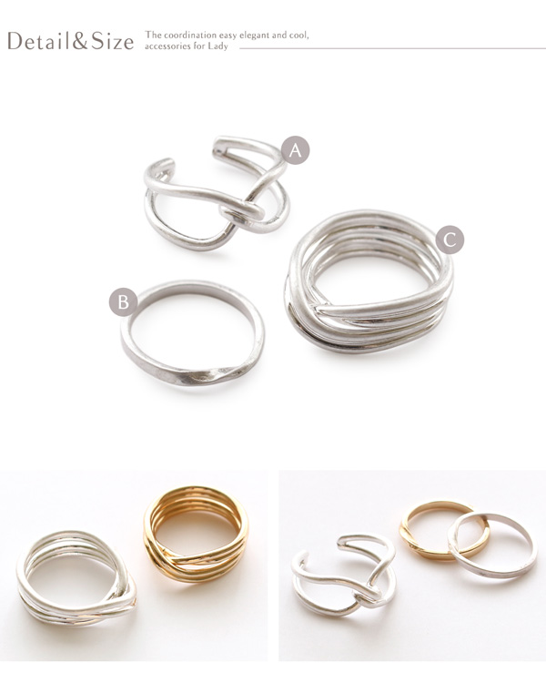 Jewel VOX 指輪 リング 3点 セット レディース 女性 シンプル メタル