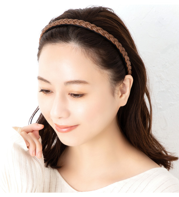 カチューシャ ヘアアクセサリー レディース レザー 合皮 編み込み 三