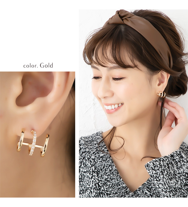 Jewel VOX ピアス レディース 金属アレルギー対応 3連 三連 レイヤード