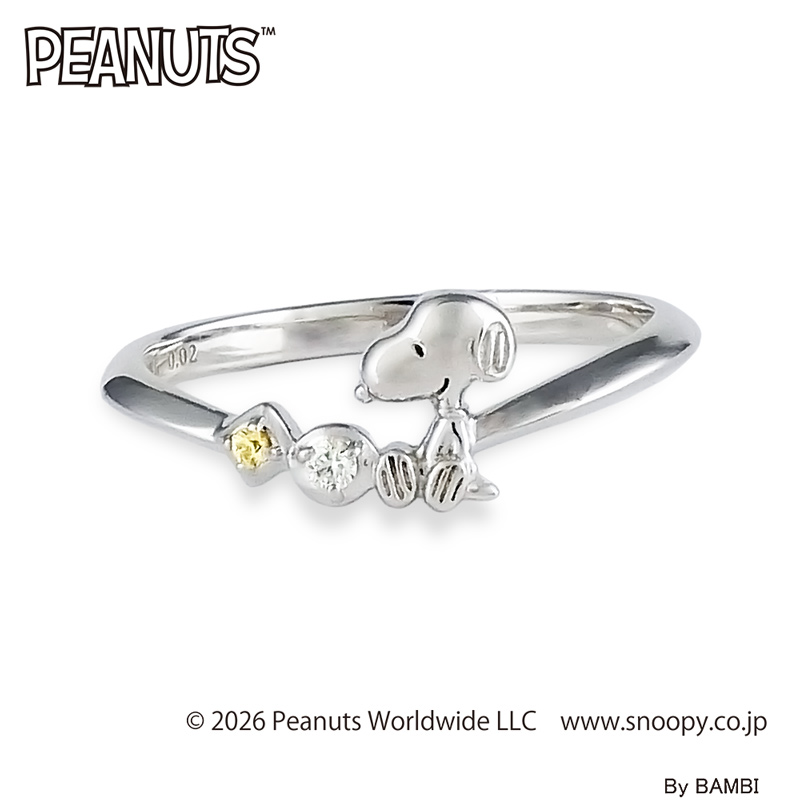 PEANUTS K10 スヌーピーリング イエローサファイア ホワイトゴールド 大人かわいい指輪の画像