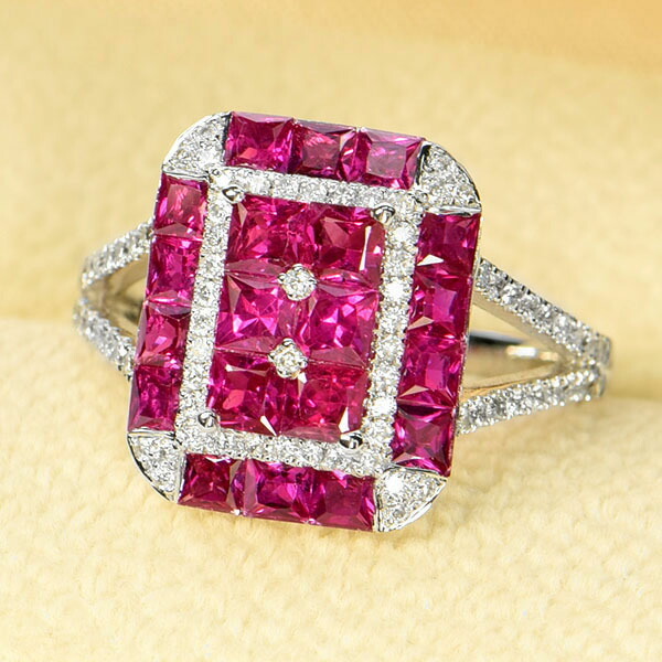 K18 ルビー ダイヤ入ファッションリング ミステリーセッティング ルビー ダイヤモンド リング K18 ホワイトゴールド ミステリー