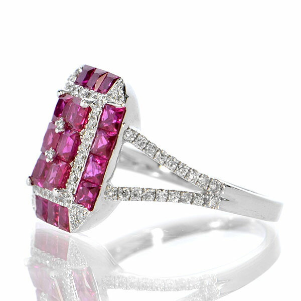 ルビー ダイヤモンド リング K18 ホワイトゴールド ミステリー