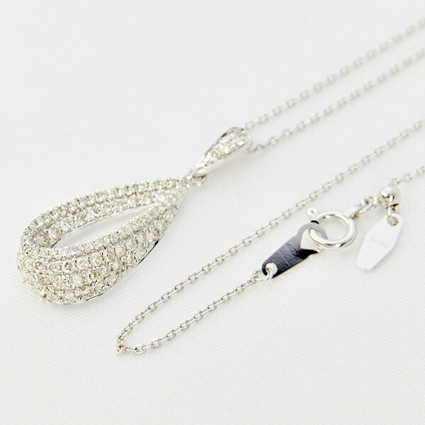 ♡新春SALE♡【K18WG】ダイヤモンドネックレス 雫型 パヴェ