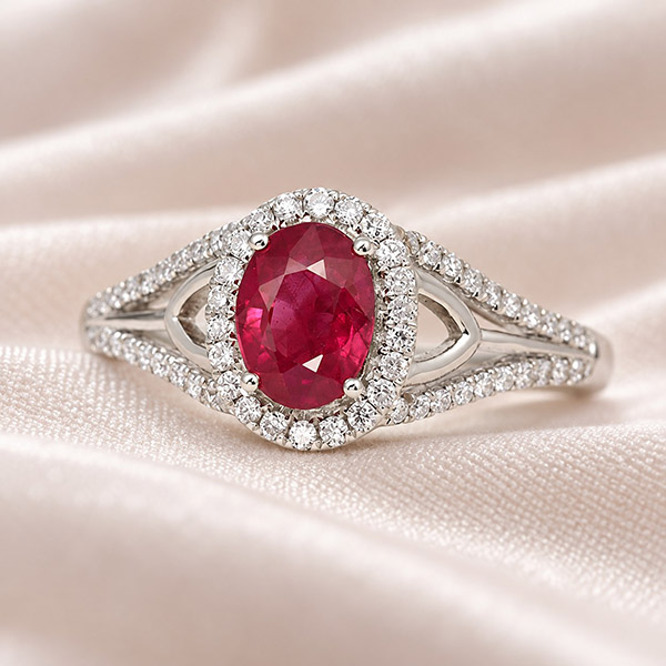 ルビー ダイヤモンド リング K18 ホワイトゴールド 1.0ct 取り巻き 