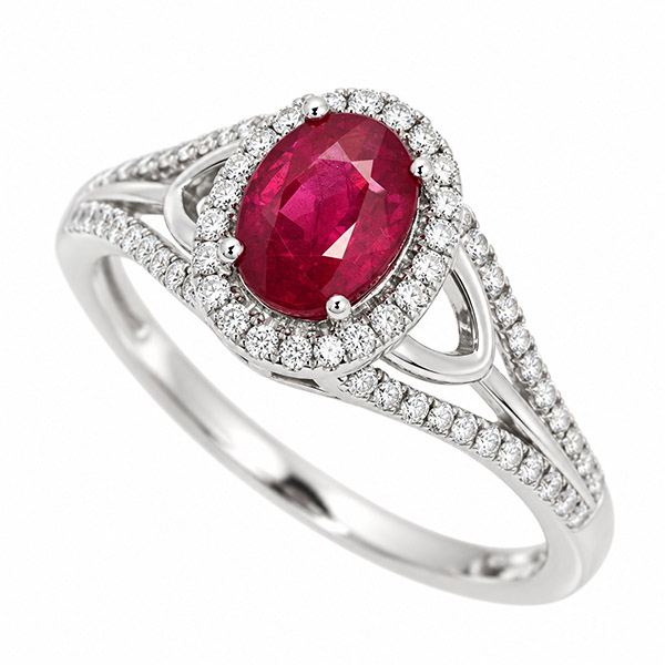 ルビー ダイヤモンド リング K18 ホワイトゴールド 1.0ct 取り巻き 