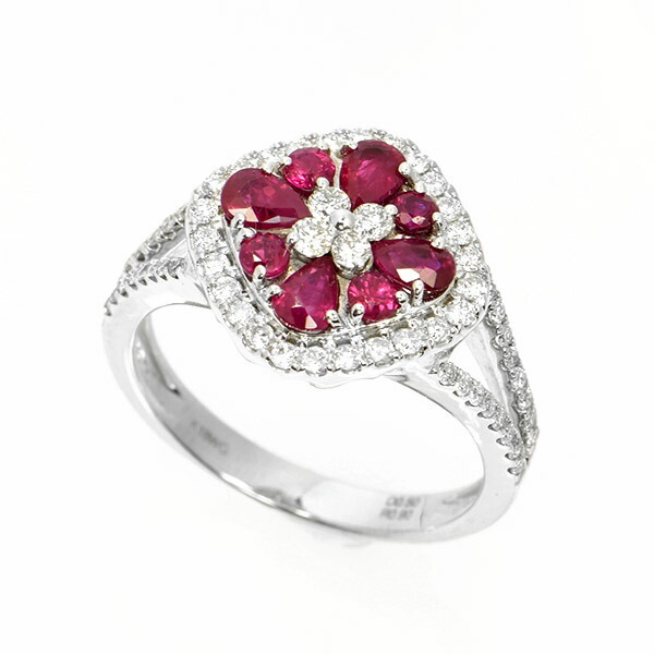 ゴールドリング ルビー ダイヤモンドフラワーリング まちゅなりん様 以外購入不可 RU2.18ct/FD:0.4ct/ルビー・ダイヤモンド フラワーモチーフ