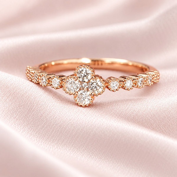 ダイヤモンド リング K18 ピンクゴールド 0.3ct フラワー 花 鑑別書付 