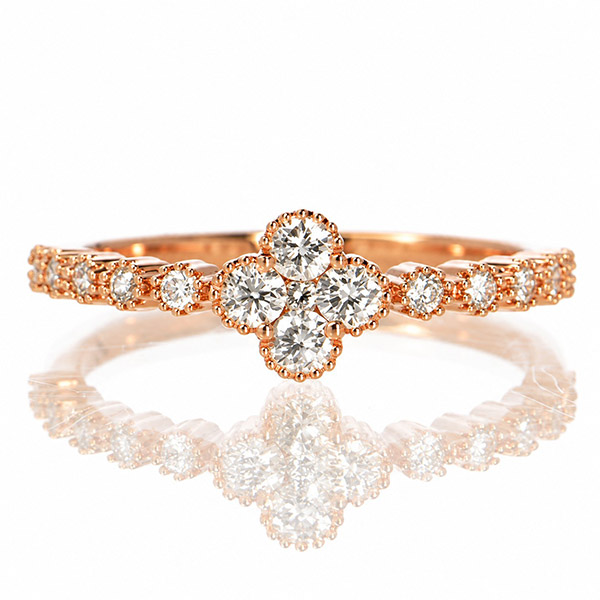 ダイヤモンド リング K18 ピンクゴールド 0.3ct フラワー 花 鑑別書付 