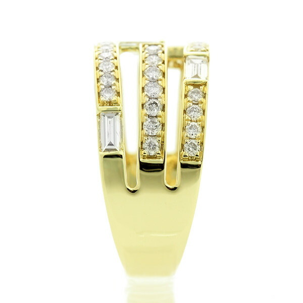 オックスフォードブルー ダイヤモンド リング K18 イエローゴールド 1.0ct バケット カット ダイヤ 鑑別書付 保証書付 インポート ギフト  プレゼント 幅広 すっきり見え