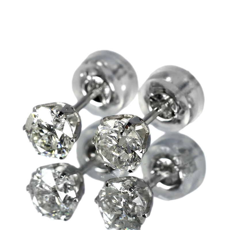 ダイヤモンド ピアス 1カラット 一粒 1.0ct プラチナ Pt900 6本爪 0.5