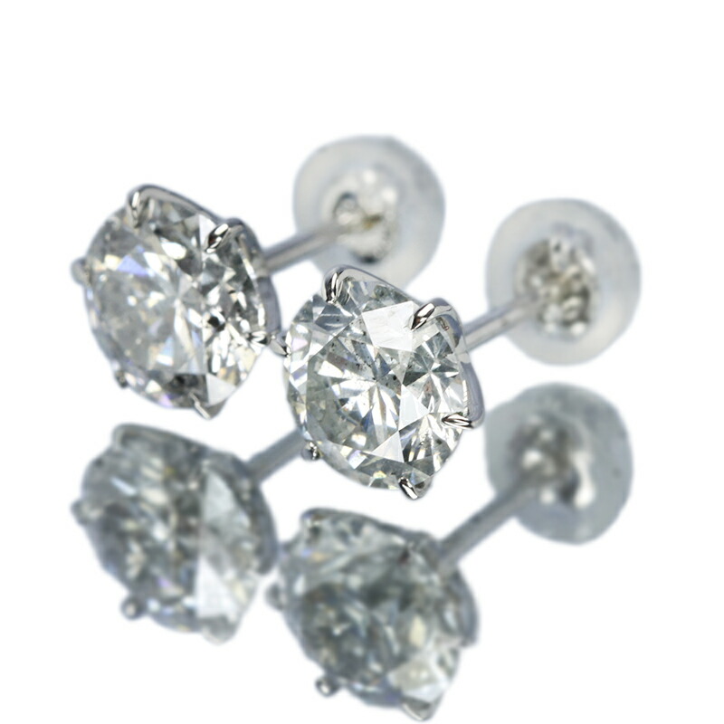 2カラット ダイヤモンド ピアス 1.0×1.0ct Pt900 プラチナ Dカラー SI2 