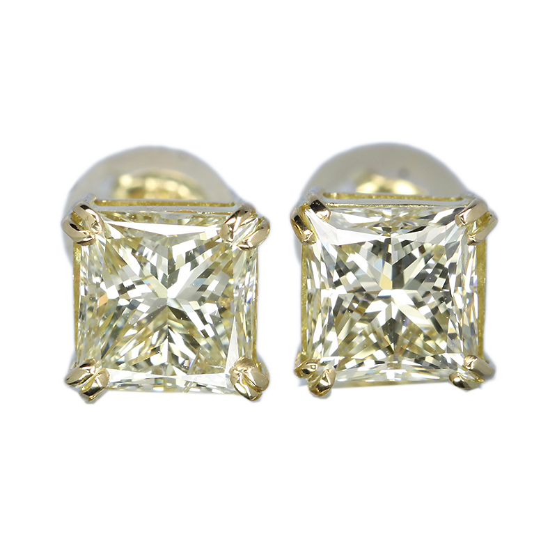 2カラット ダイヤモンド ピアス 1.0×1.0ct K18 イエローゴールド