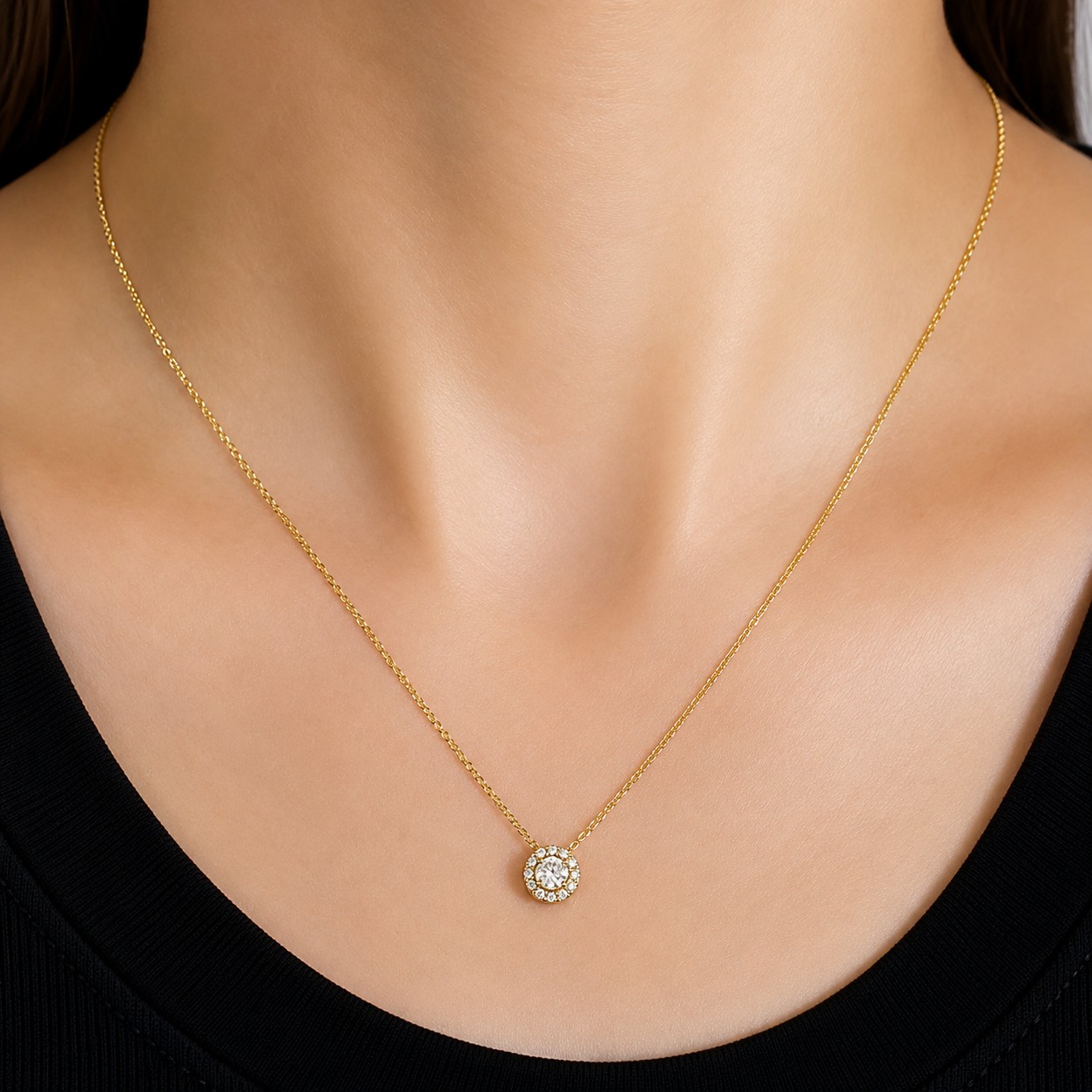 天然ダイヤモンド ネックレス 0.6ct K18 イエローゴールド 取り巻き 