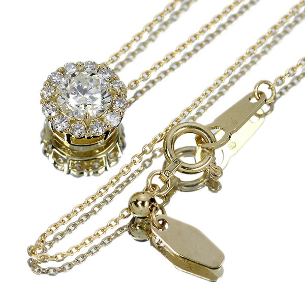 天然ダイヤモンド ネックレス 0.6ct K18 イエローゴールド 取り巻き 