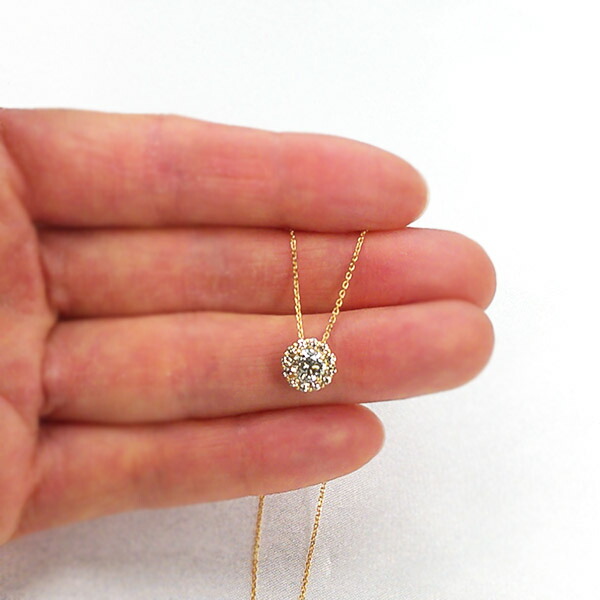 天然ダイヤモンド ネックレス 0.6ct K18 イエローゴールド 取り巻き 