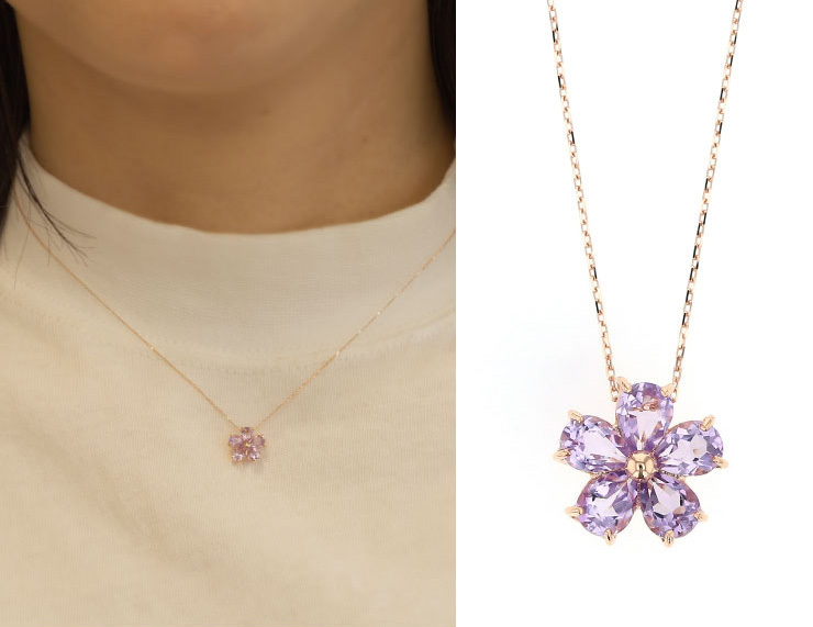 ジュエリーフィガロ K10 PG アメジスト フラワー ネックレス