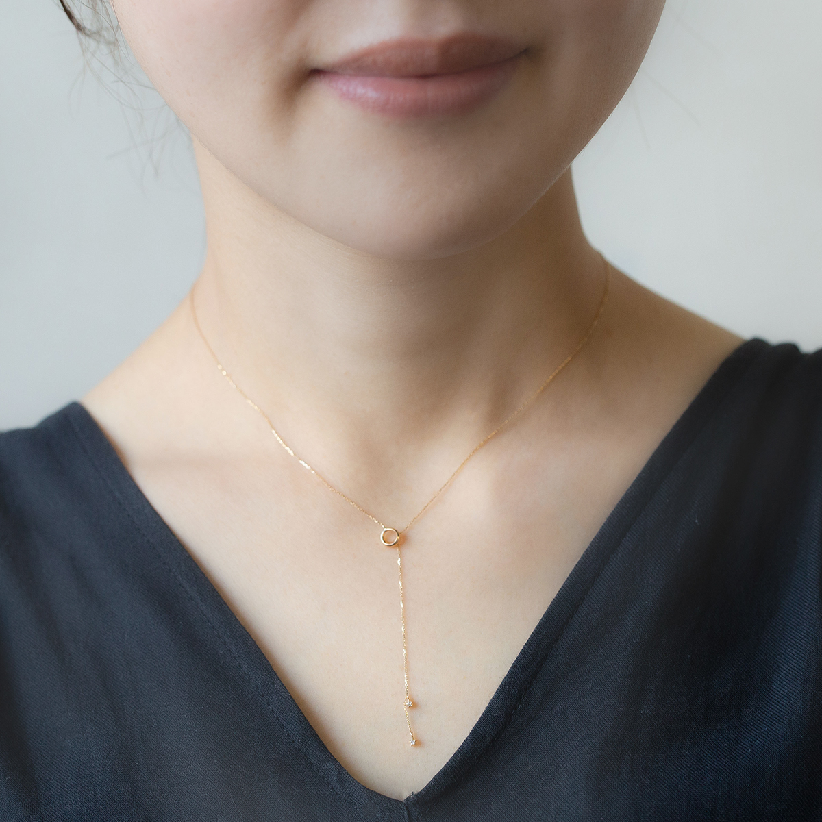 ジュエリーフィガロ K10 YG ダイヤモンド ネックレス 星 月 Y字 