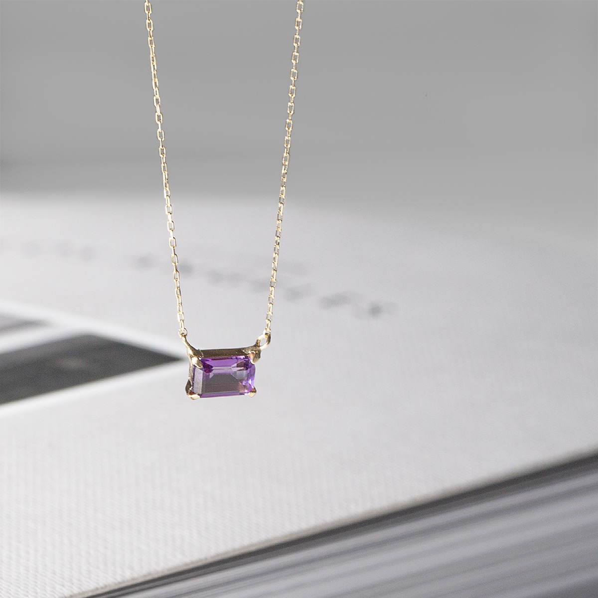 ete K10 YG アメジスト　ネックレス ジュエリーフィガロ ネックレス K10 YG アメジスト スクエア イエロー