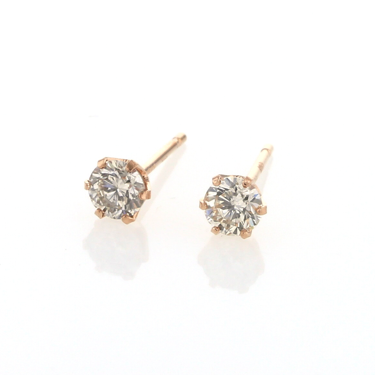 ピアス 一粒ダイヤモンド K18 PG 4月 誕生石 ピンクゴールド レディース 彼女 プレゼント 0.15カラット×2石 計0.3ctの画像